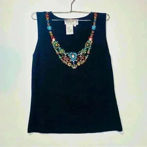 Joseph A Qu’est-cequec’ eat silk? Black Knit Sleeveless Blouse Beaded. Size XL